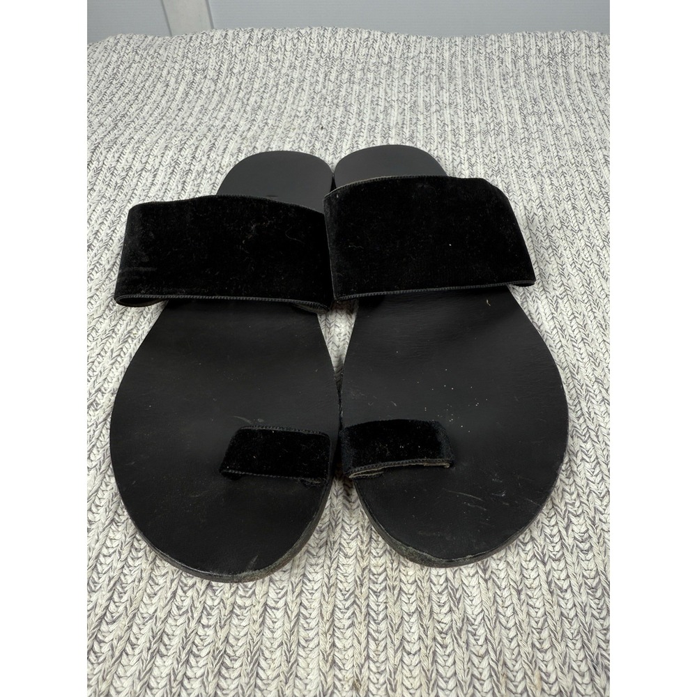 Kyma Leather Slide Sandals Women 38 Black Minimalist Toe Loop Coastal Resort‎